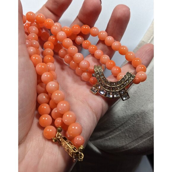 Vintage Salmon Tone Beaded Rhinestone Accent Beaded Necklace - Picture 3 of 6